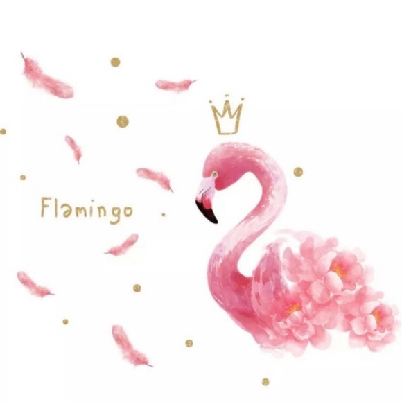 WALL DECAL Pink Flamingo, Gold Crown, Feathers Wall Art, Removable Wall Art - Picture 2 of 3